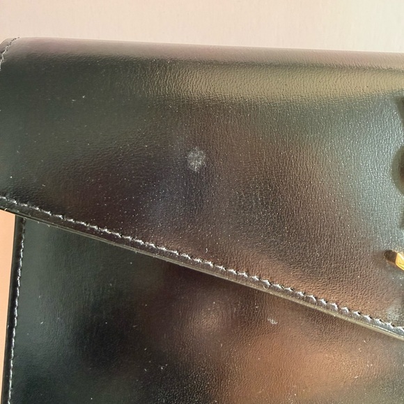 Yves Saint Laurent Black Leather Envelope Clutch Gold Logo - Picture 10 of 11